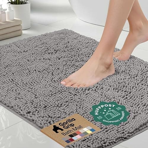 GORILLA GRIP Bath Rug Mat for Bathroom, Absorbent Chenille, 24x17 Gray | Soft Thick Quick Dry Microfiber Mats, Rubber Backing, Machine Washable Tub and Shower Floor Rugs, Home Decor Essentials - Image 1