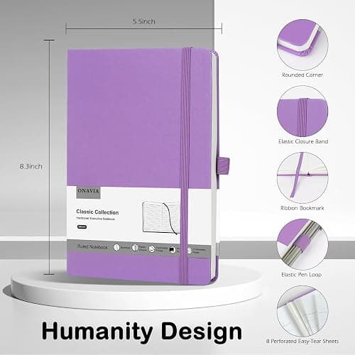 ONAVIA A5 Lined Hardcover Notebook for Writing, 80ct, 100 GSM, 4 Colors | 5.5" x 8.3", Leather Journal, Hardcover Notebook, Lay Flat, Inner Pocket, College Ruled, Office, Business, Meeting, Writing thumbnail 3