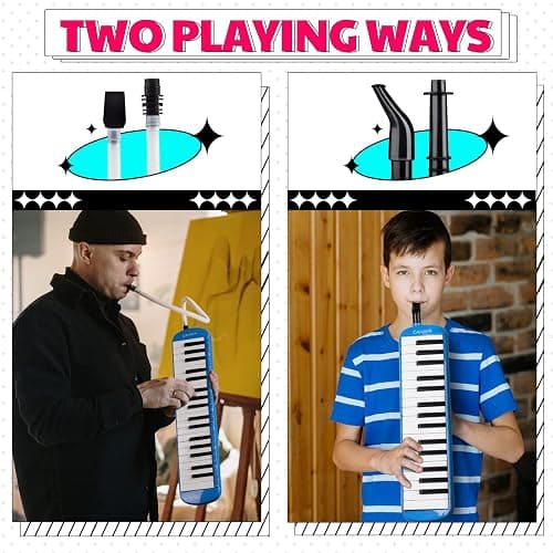 CAHAYA Melodica 37 Keys with Carrying Bag and 2 with Mouthpieces Air Piano Keyboard Musical Instrument for Kids and Adults, Blue, Model CY0049-2 thumbnail 2