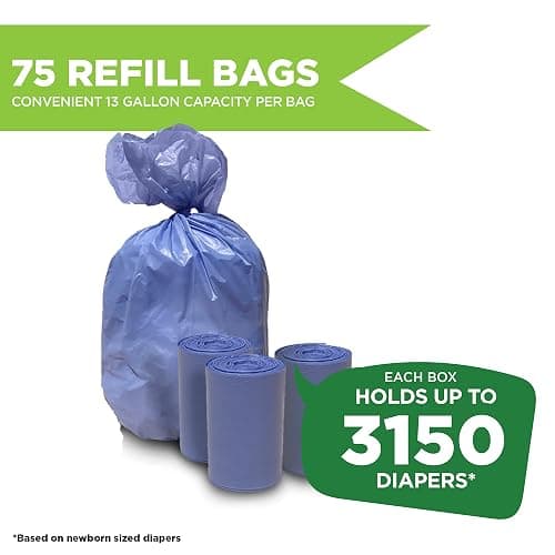 Disposable Diaper Pail Refills Compatible with Ubbi Diaper Pail | Diaper Pail Refill Bags made with Recycled Material | Fresh Powder Scent for Odor Control | Disposable Diaper Trash Bags (75 Count) thumbnail 6