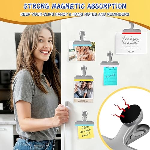 HOUSE AGAIN 4 Pack Stainless Steel Magnetic Chip Bag Clips Covered with Silicone - NO More Sharp Edges - Color Coded for Food Bags - Hang Postcards Heavy Duty for Kitchen and Office, 3 Inches Wide thumbnail 6