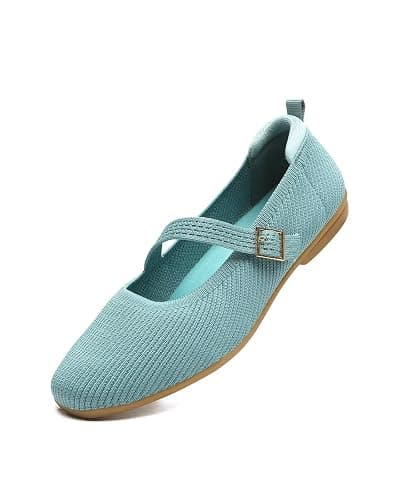 ZUXYAFU Women's Mary Jane Ballet Flats Square Toe Knit Ballerina Walking Dressy Office Slip-on Shoes with Strap - Image 1