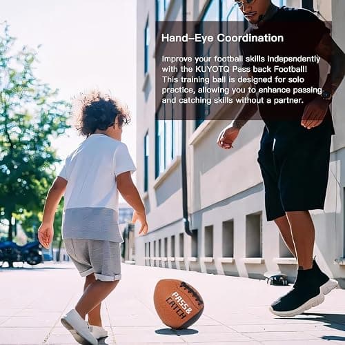 PassCatch Training Football, Peewee Size(Ages 3-9) Kids/Youth (Ages 7-13) Official Size(Ages 13+) Fatherless Bounce Back Leather Football Improving Enhance Solo Passing Catching Skills thumbnail 3