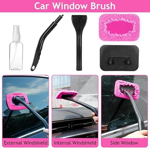THINKWORK Pink Car Duster Interior Kit, Perfect Car Detailing Brush Kit for Cleaning Windows,Windshield,Dashboard and Air Vents Suitable for All Cars thumbnail 3