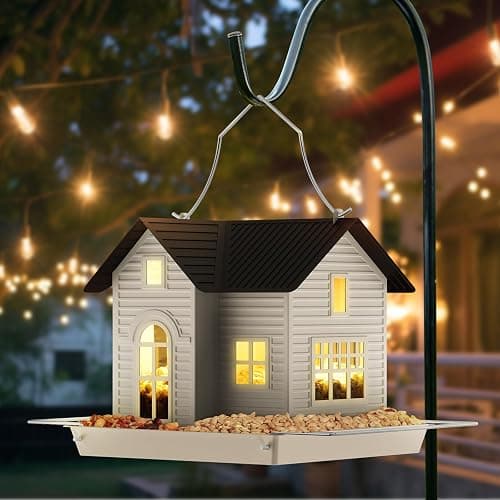 MrCrafts Solar Bird Feeder - Hanging Metal Bird House Feeder with Solar Lights, Outdoor Solar Lantern, Garden Decor for Outside, Unique Gifts for Mom, Grandma, Christmas - Image 1