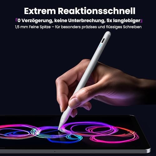 Kingone Stift für Apple iPad 2018-2025, 2X Schnellladung, kompatibel mit iPad 11/10/9/8/7/6, Pro M4/12.9/11/13", Air 3/4/5/M2/M3, mini 7/6/5, mit Magnetischer Haftung, Palm Rejection & Neigung. thumbnail 2