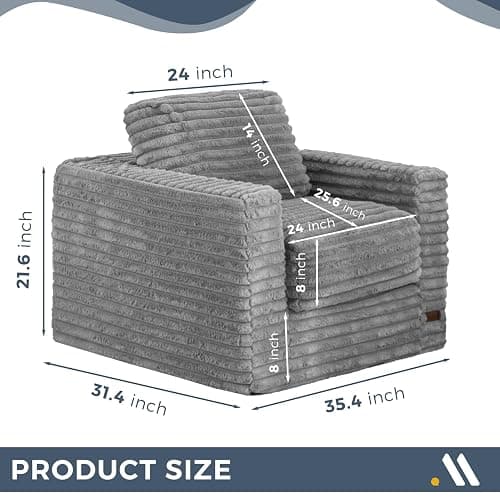 MAXYOYO Bean Bag Chair for Adults, Upholstered Floor Sofa with Pillows and Armrests, Bean Bag Sofa Plush Chair Couch for Bedroom Living Room, Dark Grey thumbnail 2