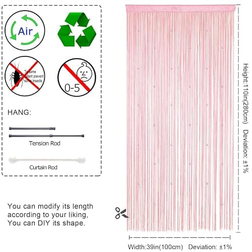 YIIBAII Beaded Curtain Beaded Curtains for Doorways Crystals Suitable for Interior Decoration and Partitions Hippy Closet Curtains (Pink, 39"x110") thumbnail 5