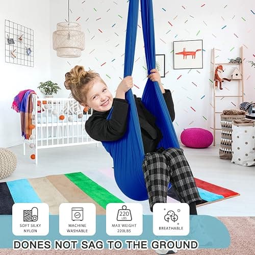 Aokitec Sensory Swing for Kids with Special Needs, Indoor Kids Swing Cuddle Hammock Chair Adjustable Aerial Swing for Children with Autism, ADHD, Asperger, Sensory Integration(Blue) thumbnail 2