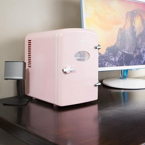 Koolatron Retro Mini Portable Fridge 4L Compact Refrigerator for Skincare Beauty Makeup Serum Face Mask Personal Cooler with 12V and AC Cords Desktop Accessory for Home Office Dorm Travel Pink thumbnail 7