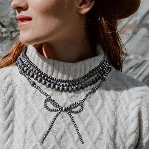 4pcs Western Navajo Pearl Stackble Necklace Jewelry For Women Beaded Chain Bow Pendant Boho Handmade Long Layered Country Concert Necklace Set thumbnail 4