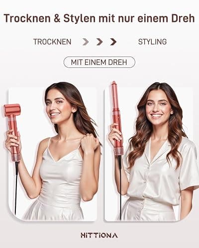 HITTIONA 6 in 1 Airstyler, Auto-Wrap Lockenstab & High-Speed Ionen-Föhn, Warmluftbürste, Glättbürste, Volumenbürste, Hairstyler für Frauen, Alltag, Zuhause & Reisen, mit Reisetasche thumbnail 3