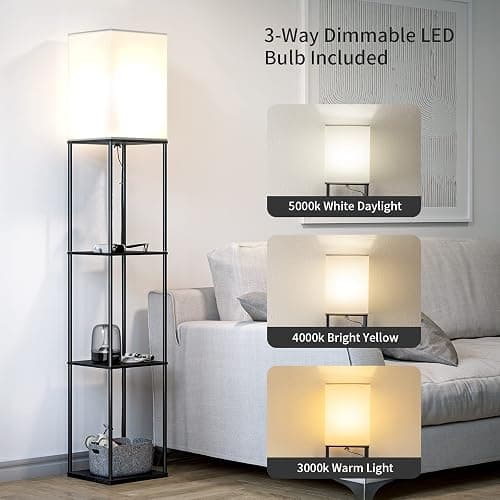SUNMORY Stehlampe Wohnzimmer, Regal Dimmbar Inklusive 3-Farbtemperatur-LED-Lampe, Stehleuchte für Wohnzimmer, Schlafzimmer, Arbeitszimmer und Büro, Schwarz thumbnail 2