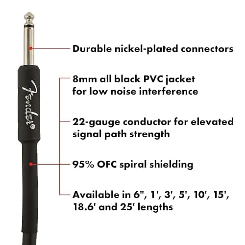 Fender Professional Series Instrument Cable, Guitar Cable 10 ft, Guitar Accessories, Stage Ready with Anti-Kinking Design, Black thumbnail 3