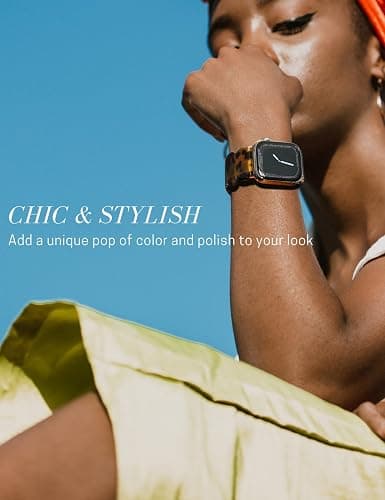 Heesch Tortoise Stretchy Watch Band Compatible with Apple Watch Serise Ultra/SE/8/7/6/5/4/3/2/1, Resin Cute Watch Strap Wristband for iWatch Bracelet for Women Men Girls, 38/40/41mm, 42/44/45/46/49mm, Oval Version thumbnail 5