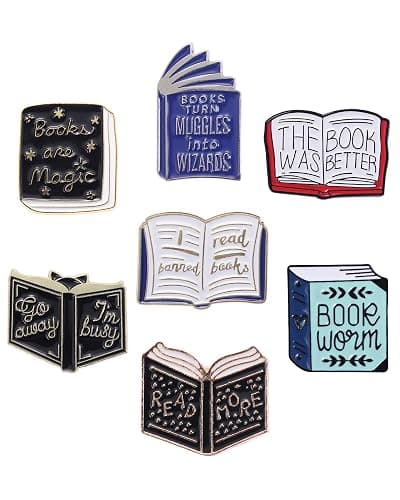 Creative Reading Book Pins Bulk with Storage Bag, Cute Decorative Brooch Books Enamel Pins for Backpack Hat Clothes Christmas Bookish Gifts for Readers Booklovers Women Kids Teacher Student Librarian - Image 1