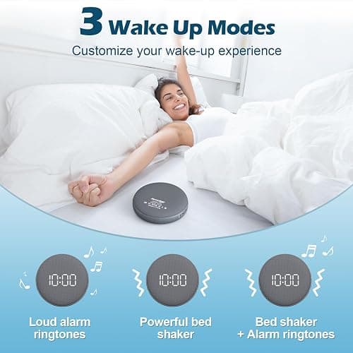 REACHER Super Loud Alarm Clock for Heavy Sleepers Adults Teens, Vibrating Alarm Clock Bed Shaker Under Pillow, Rechargeable Battery Powered for Travel, Auto-Dim, Portable thumbnail 5