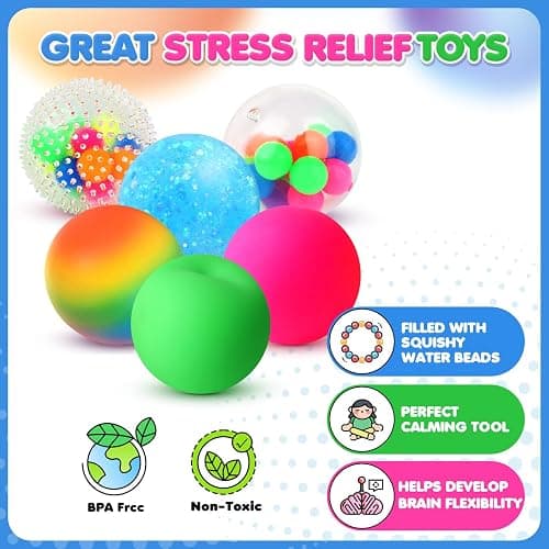 6 Set Squishy Sensory Stress Squeezing Balls forAdults: Best Calming Tool to Relieve Anxiety, Vent Mood and Improve Focus, Easter Basket Stuffers for Kids, Goodie Bag Stuffers thumbnail 8
