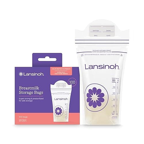 Lansinoh Breastmilk Storage Bags, 100 Count, Baby Essentials, Fast Freeze & Thaw Breast Milk Bags for Baby Bottle Feeding, Superior Strength & Stretch, 6 Ounce - 100 Count - 6oz