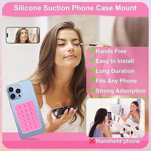 Leeneen 4PCS Silicon Suction Phone Case Mount,Hands-Free Fidget Toy Mirror Shower Phone Holder, Tiktok Videos and Selfies (white black pink light pink) thumbnail 5