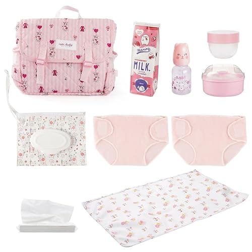 BABESIDE 9 Pcs Reborn Doll Accessories for 17-22 Inch Dolls, Diaper Bag | Diaper Bag Set with 2 Diapers, Changing Pad, Bottle, Tissue and Care Set, Great for Children's Pretend Play - Image 1