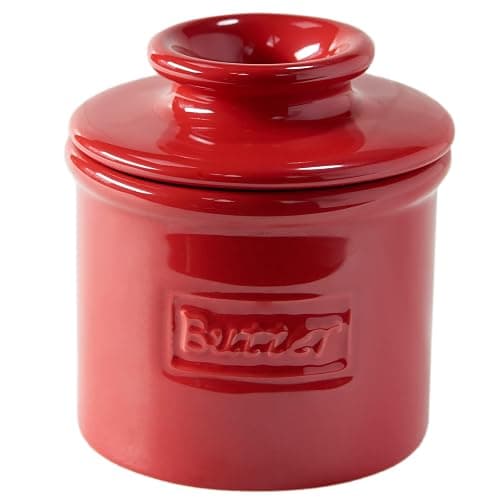 Butter Bell - The Original Butter Bell crock by L Tremain, a Countertop French Ceramic Butter Dish Keeper for Spreadable Butter, Café Retro Collection, Maraschino Red, Glossy Finish - Image 1