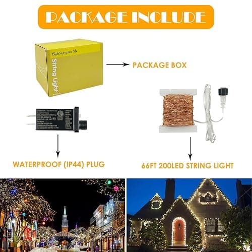 66Ft 200 LED Fairy Lights Plug in, Waterproof String Lights Outdoor 8 Modes Christmas Lights Bedroom Decor, Twinkle Lights for Girl's Room Garden Halloween Christmas Decorations (Warm White) - Warm White - 1 Pack(200LED) thumbnail 5