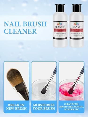 EBANKU 120ml Acrylic Nail Brush Cleaner, 3 in 1 Nail Art Brushes Conditioner Nail Brush Clean Solution Quickly Clean With Glass Cup and Scrub Brush for Solid Gel Polish/Nail Extension Gel thumbnail 2
