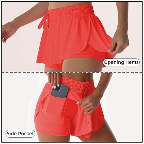 Flowy Athletic Shorts for Women Running Tennis Butterfly Shorts Girls 2-in-1 Double Layer Quick-Drying Comfy Shorts thumbnail 3