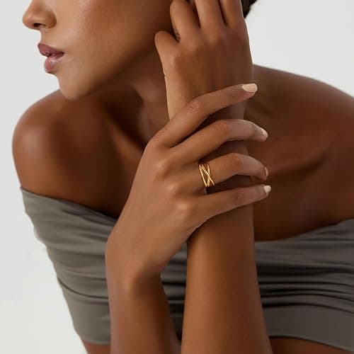 Ewrkbr Gold Rings for Women,Dainty 14k Gold Plated Stackable Ring for Women Non Tarnish Cute Trendy Chunky Ring Fashion Simple Statement Rings Jewelry for Women,Size 6 7 8 9 10 thumbnail 3