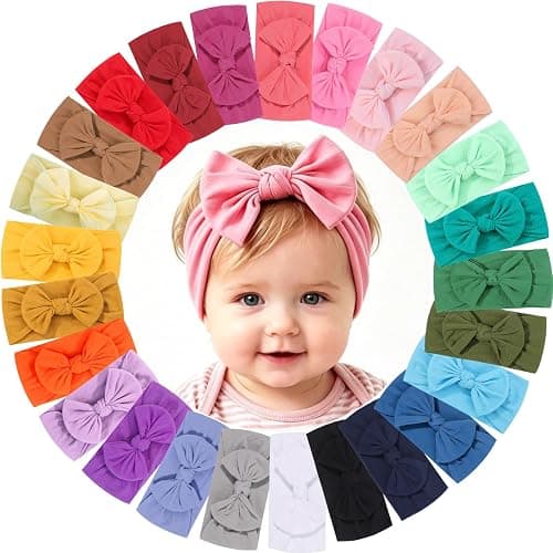 ALinmo 25PCS Baby Nylon Headbands Soft Baby Girl Headbands with Hair Bows | Soft Stretchy Baby Headbands Elastics Baby Girl Bows for Newborn Baby Girls Infants Toddlers Kids - Image 1
