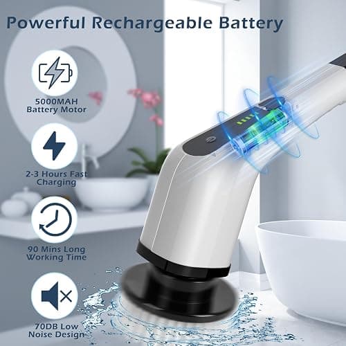 Bomves Electric Spin Scrubber, Cordless Cleaning Brush Scrubber for Home, 8 Replaceable Brush Heads-90Mins Work Time, 3 Adjustable Size, 2 Speeds for Bathroom Shower Bathtub Glass Car thumbnail 3