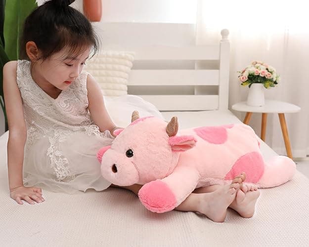YESGIRL 25.6 inch 5 lbs Cow Weighted Stuffed Animals, Large Weighted Plush Animal, Cute Plush Toy Pillow, Soft Kawaii Plushie Gifts for Adults, Kids, Boys and Girls(Pink) thumbnail 2