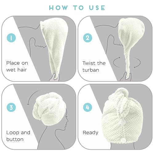 SimpleField 2 Pack Microfiber Hair Towel Wrap for Women, Anti Frizz Quick Drying Hair Turban for All Hair Style, Absorbent and Lightweight (Ivory) thumbnail 5
