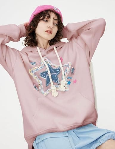 Aelfric Eden Womens Oversized Hoodies Star Graphic Fleece Hooded Streetwear Unisex Sweatshirts Pullover with Pocket thumbnail 3