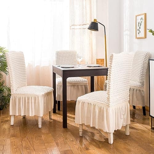 XMNTG Dining Room Chair Slipcovers 1-Piece Stretch White Dining Chair Covers Non Slip Washable Furniture Protector with Skirt Country Style for Hotel Ceremony Party (White 1) thumbnail 4