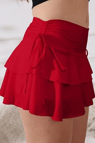 PRSFPN Women's Y2k Mini Ruffle Skirts with Shorts Cute Coquette Skort | Tiered layers, elastic waist, side drawstring, pleated, for tennis/country concert/festival/rave/party thumbnail 5