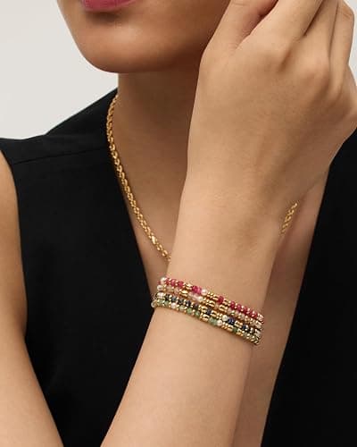 PAVOI 14K Yellow Gold Plated Gemstone Beaded Bracelets for Women - Adjustable Slider Dainty Pearl Bracelet - Boho Festival Pearls, Labradorite, Sodalite, Red Jade, Amazonite Beads - Gold Jewelry Gifts thumbnail 3