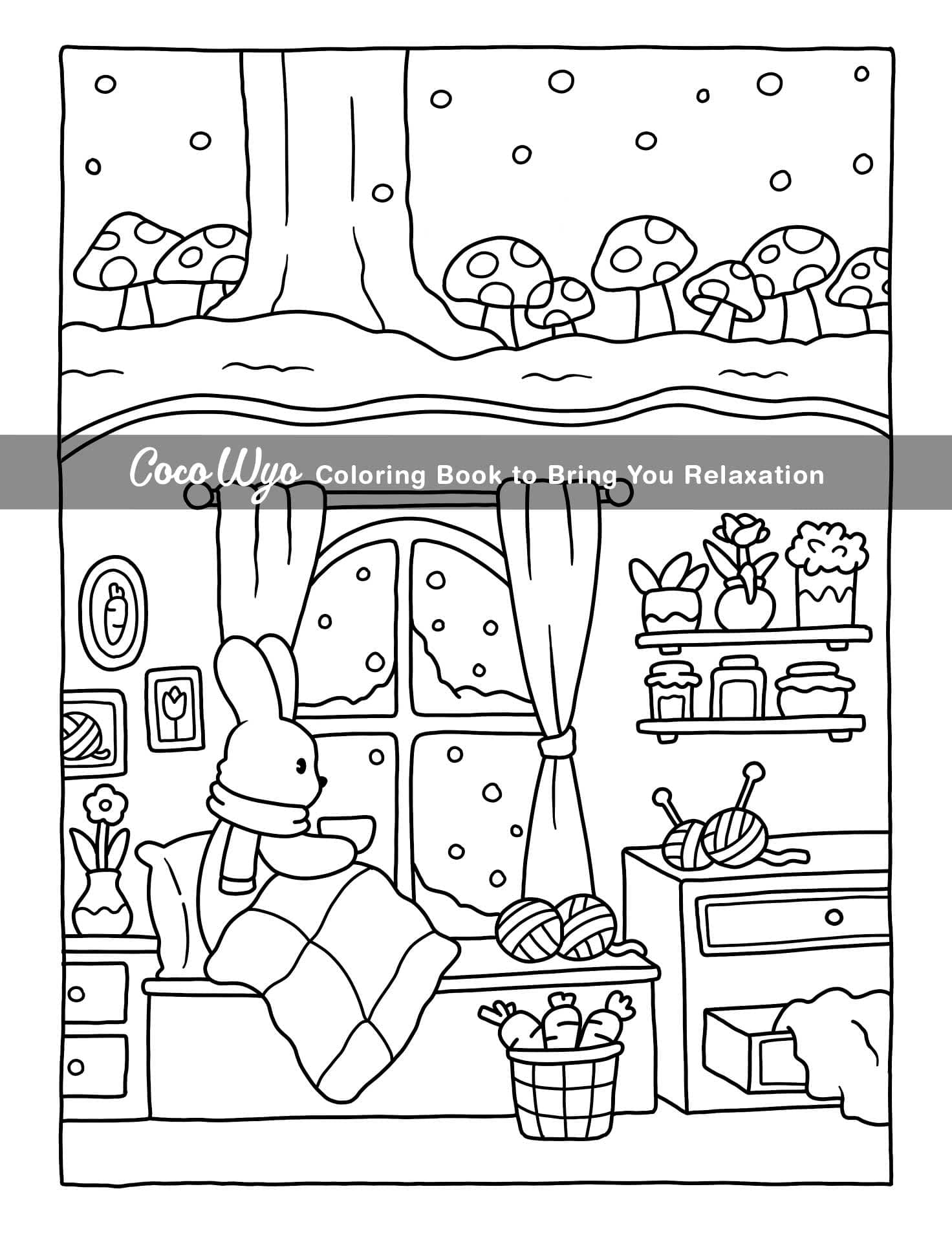 Cozy Spaces: Coloring Book for Adults and Teens Featuring Relaxing Familiar Corners with Cute Animal Characters for Stress Relief thumbnail 5