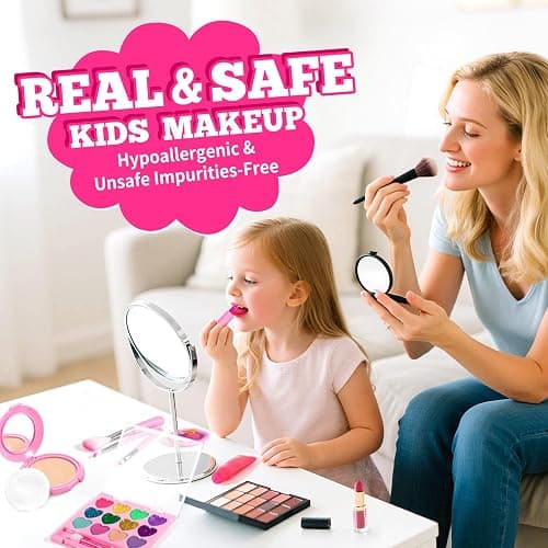 ULOVEME Mica-Based Kids Makeup, Talc Free Real Makeup Kit for Girls with Fluffy Purse - Hypoallergenic Makeup for Sensitive Skin Kids - Non Toxic & Washable - Gift for 5 -8 Years Old Girls Birthday thumbnail 2