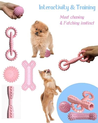 Cdyzqikm 4 Pack Puppy Teething Toys Dog Durable Chew Toys Soft Rubber Toy Dog Teeth Cleaning Toothbrush Toy Cute Interactive Toys for Puppies Small Breed (Pink) thumbnail 4