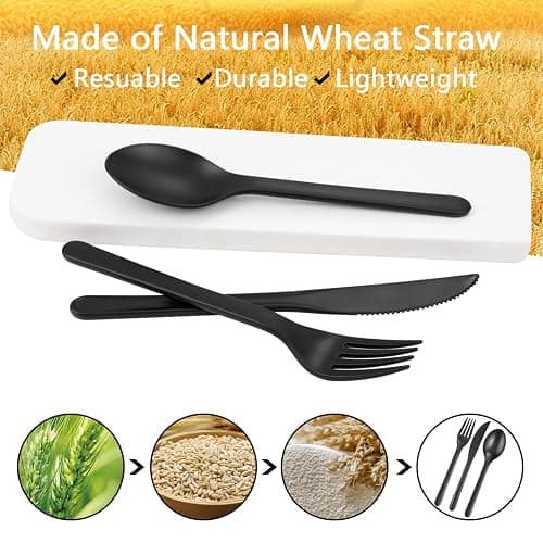 Supernal 180pcs Matte Black Reusable Plastic Utensils Silverware Set | Wheat Straw Reusable Cultery Flatware Set Dishwasher Safe (60 Forks, 60 Knives, 60 Spoons) for Party, Picnic & Everyday Use thumbnail 4