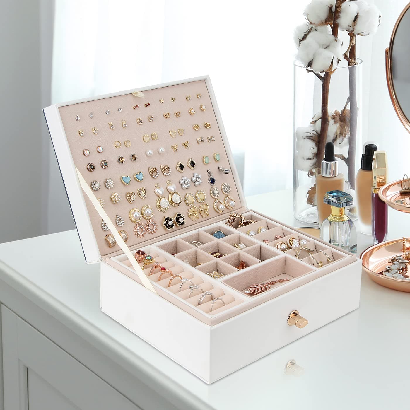 YONZONE Jewellery Box Organiser for Necklace Earrings Bracelets Rings, Large PU Leather Jewelry Storage Case with 3 Stackable Layer, Jewellery Boxes Holder for Women Girls, Faux Leather thumbnail 6