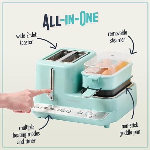 Nostalgia Classic Retro 3-in-1 Breakfast Station - Includes Egg and Veggie Steamer, Non-Stick Griddle, and Wide 2-Slot Toaster - Versatile Breakfast Maker Cooking Station with Toasting Control thumbnail 5