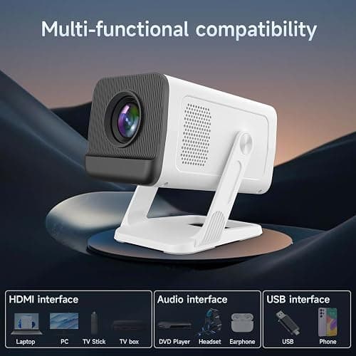 Mini Projector with WIFI 6 and Bluetooth, Native 720P HD Supports 4K 1080P, Portable Projector with Auto Keystone, Movie Projector for Laptop, PC, Smartphone. thumbnail 5