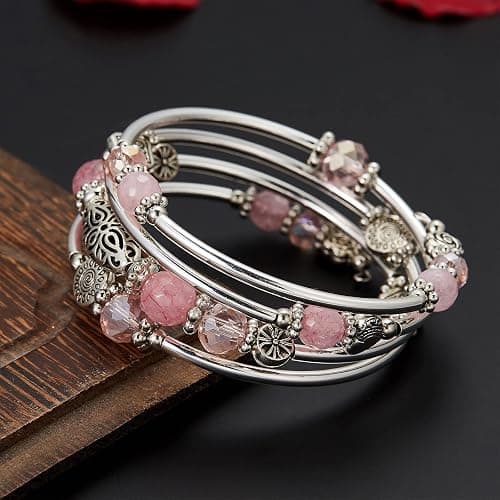 FULU AUTUMN Stackable Beaded Bracelets for Women Boho Wrap Silver Bracelet Layered Fashion Jewelry Gifts for Her thumbnail 3