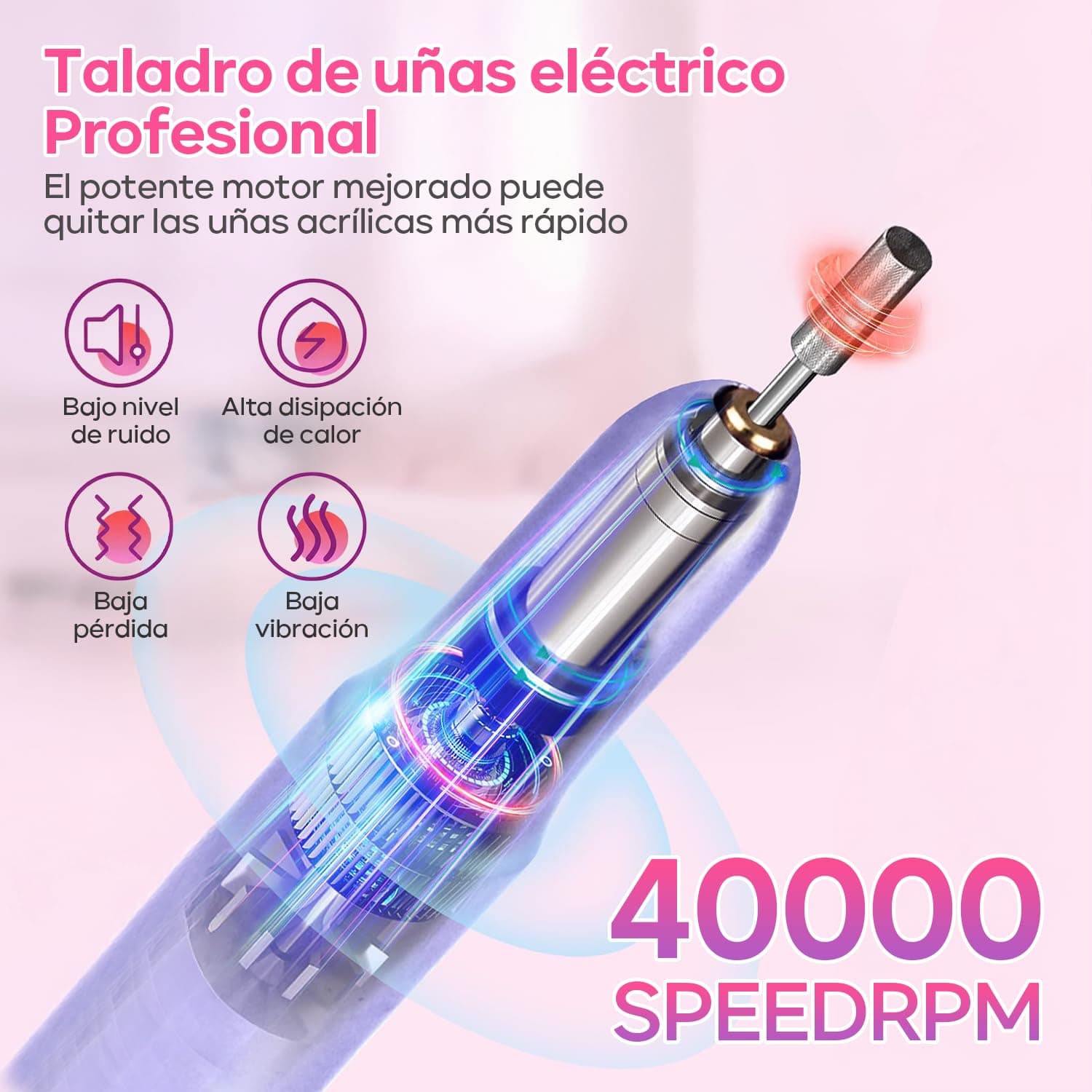 Nail Drill para Uñas Profesional,40000RPM Torno Electrico,para Uñas con 6 Tipos Cabezales de Lijado y Bandas de Lijado,Velocidad Ajustable Máquina de Lima Uñas,Manicura en casa y salón thumbnail 6