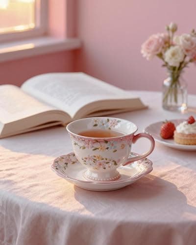 Moqidadii Exquisite Bone China Tea Cups and Saucer Set – Elegant Porcelain Tea Cups, Beautifully Detailed for Tea Lovers, Gift-Ready for Christmas, Hostess, Holiday Gift & Fall Decor thumbnail 5