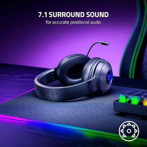 Razer Kraken V3 X Wired USB Gaming Headset: Lightweight Build - Triforce 40mm Drivers - HyperClear Cardioid Mic - 7.1 Surround Sound - Chroma RGB Lighting - Black thumbnail 6