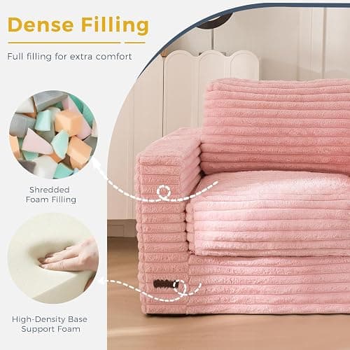 ❤️MAXYOYO Giant Bean Bag Chair for Adults, Upholstered Floor Sofa with Pillows and Armrests, Large Bean Bag Sofa Plush Chair Bean Bag Couch for Bedroom Living Room, Pink thumbnail 5